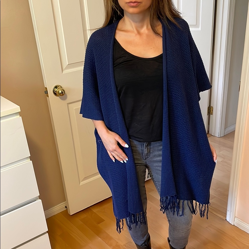 Pull&Bear Blue Shrug with Fringe